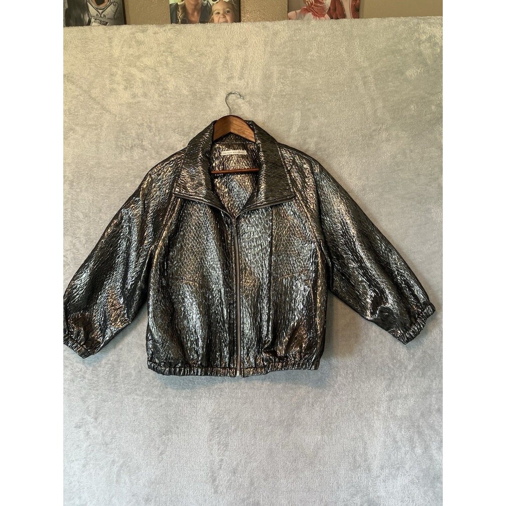 Peter Nygard Black Faux SnakeSkin Jacket Zip Front Moto Style Women's Large